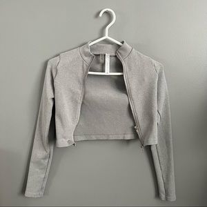 HONEYBUM Zip Up Long-sleeve Crop Top - HEATHER GREY